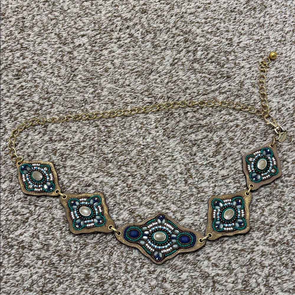 Chico’s turquoise beaded leather belt chain NWT S/M